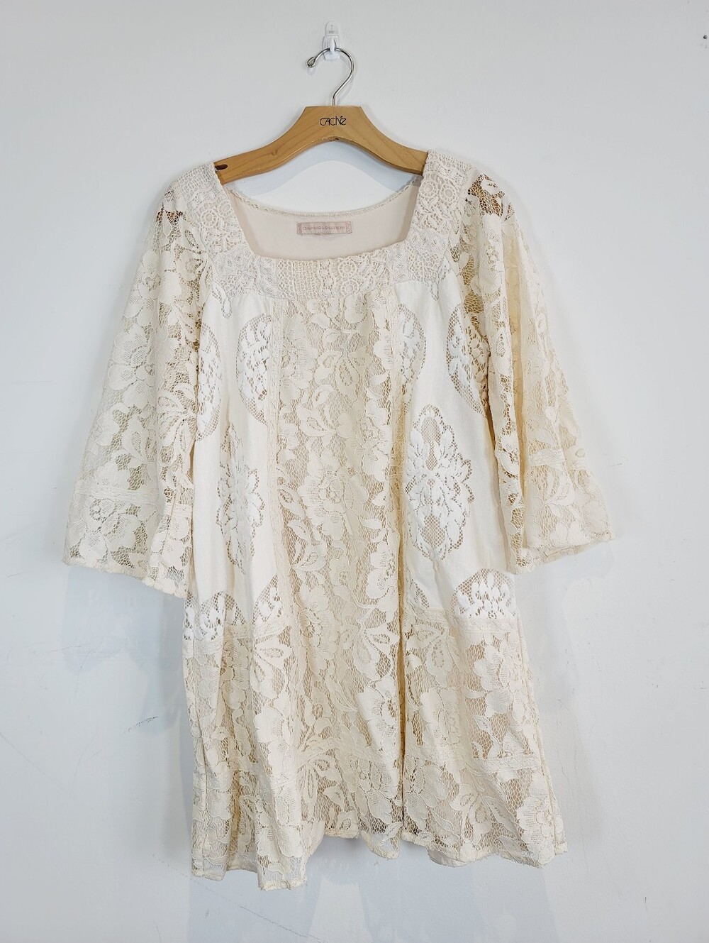 Champagne & Strawberry Cream Lace Tunic Dress, Size Large